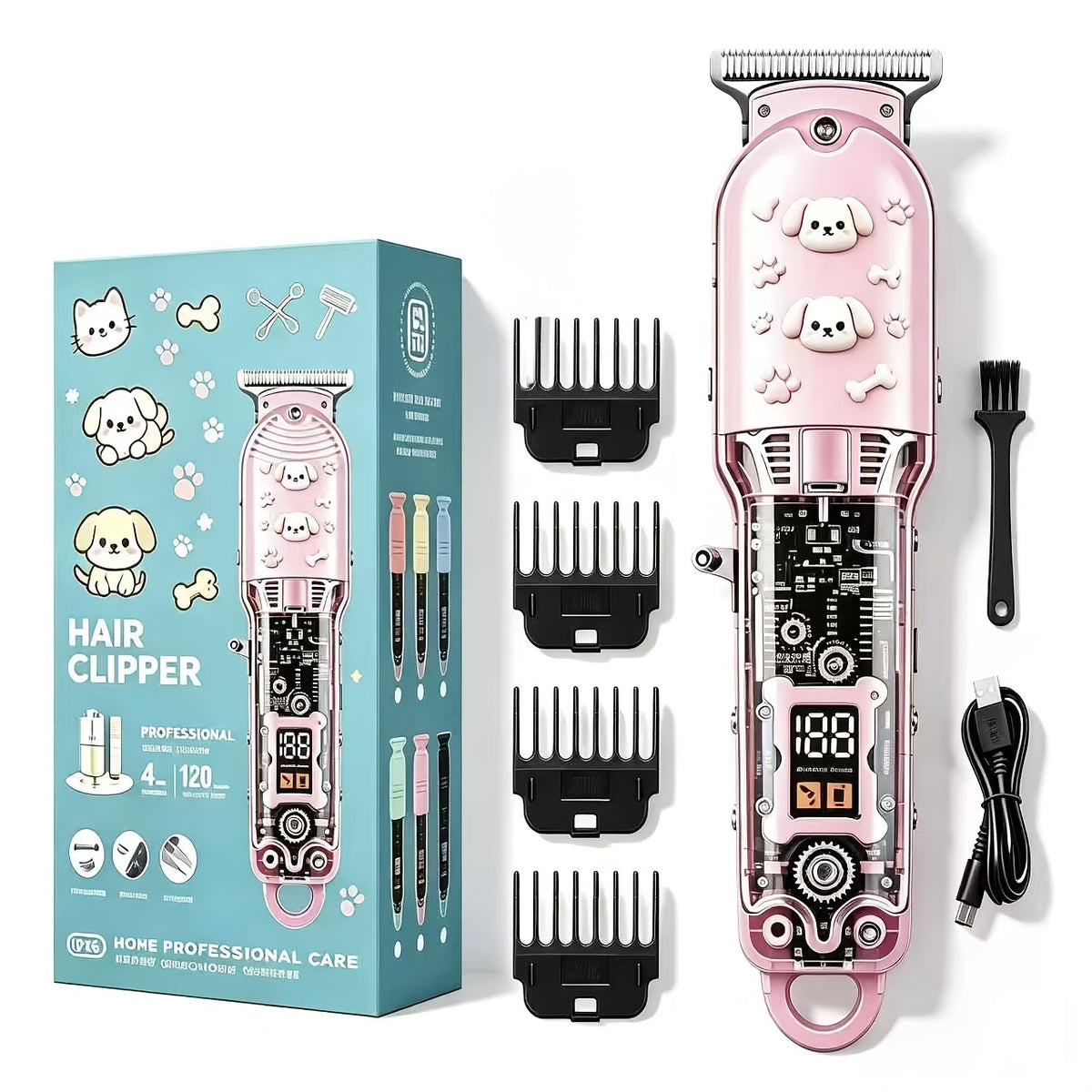 Cordless Horse Clippers with LCD Display, Rechargeable Gold Grooming Trimmer with Adjustable Blade and Separate Pink Pet Clipper Option