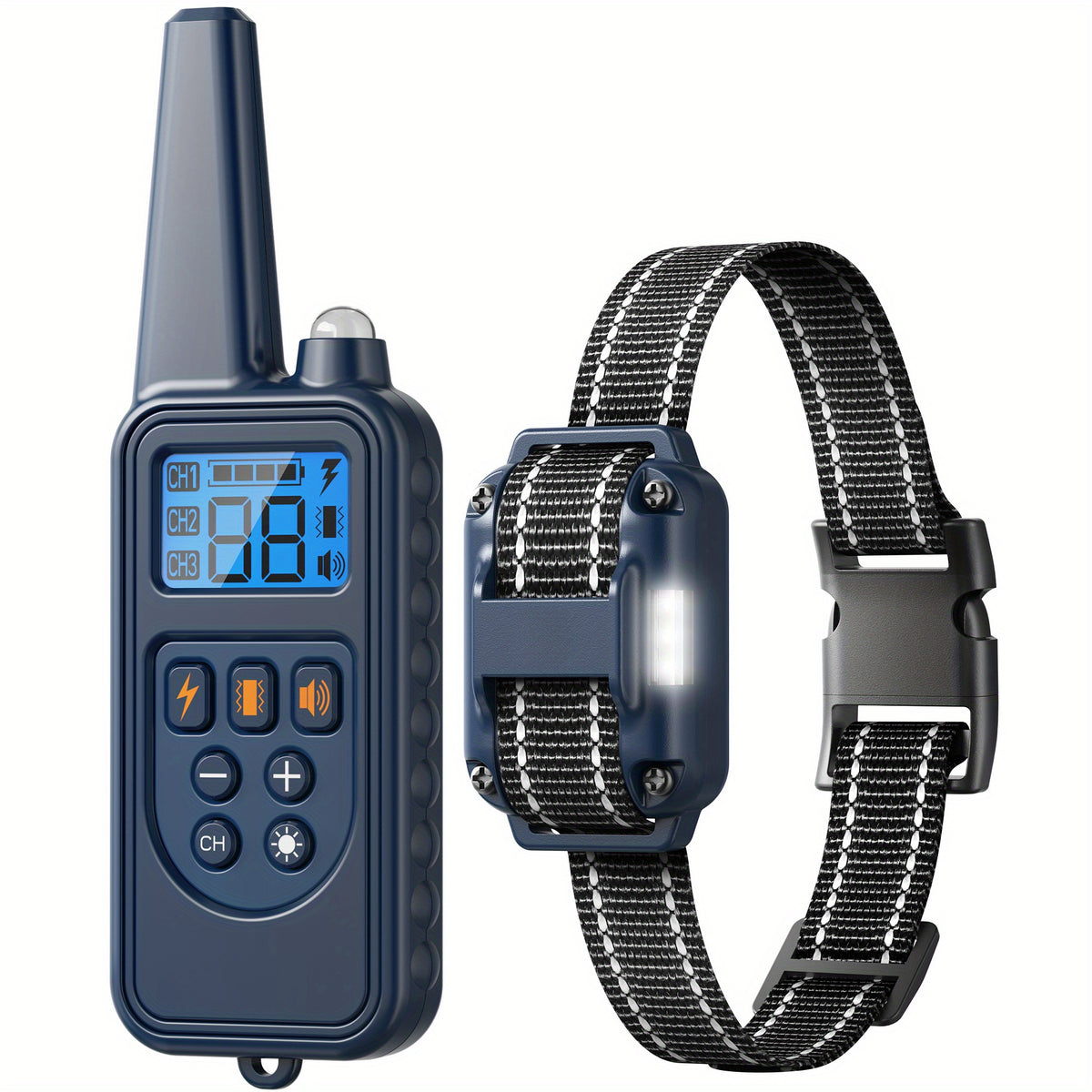 Dog Training Collar with Remote and LED Lights, Beep, Vibration and Static Stimulation Modes, Black or Blue Single-Dog and Blue Two-Dog Options