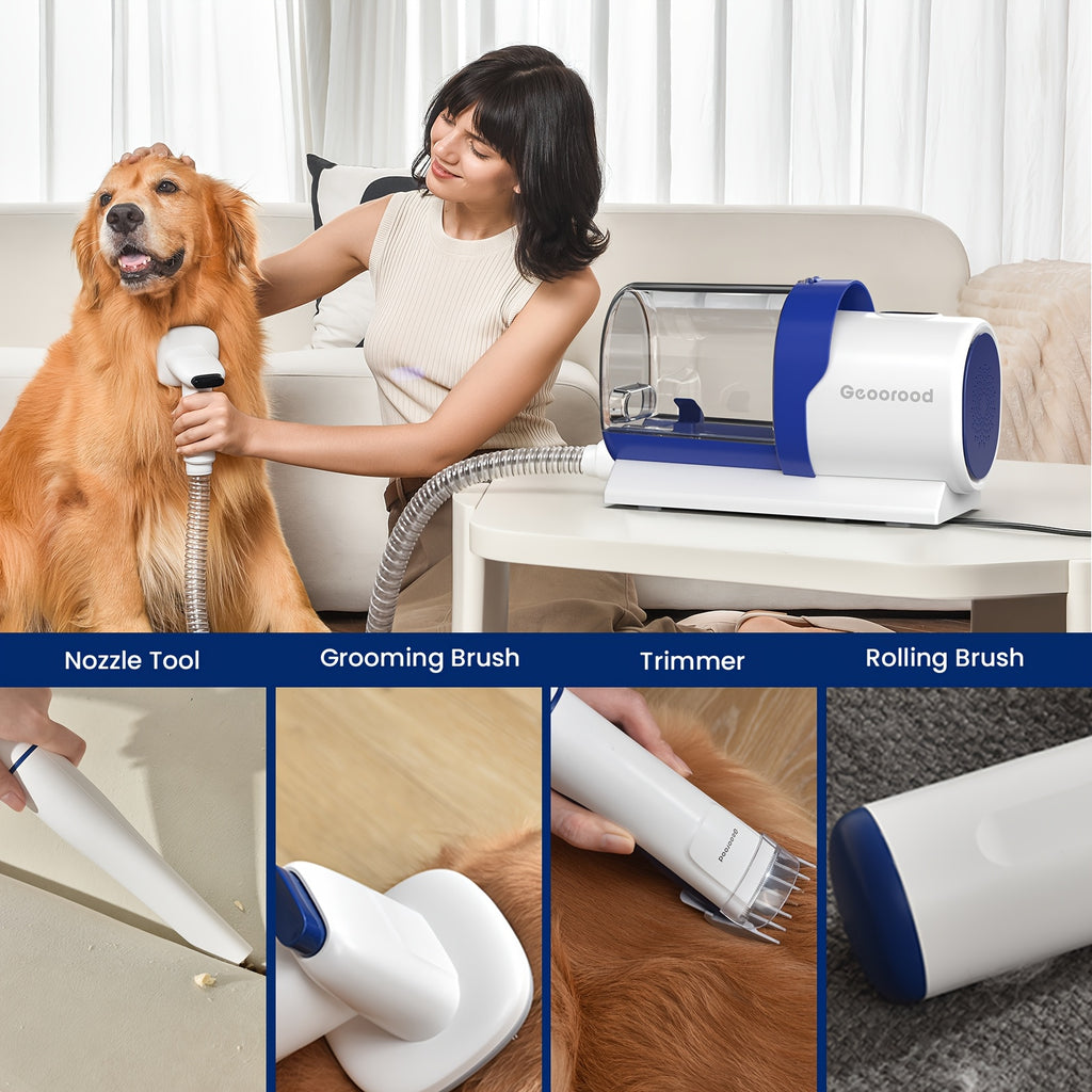 Dog Grooming Vacuum Kit G2 with Clippers, 2.5L Hair Collection Canister, 4 Grooming and Cleaning Tools and 3 Suction Levels, Blue or Green