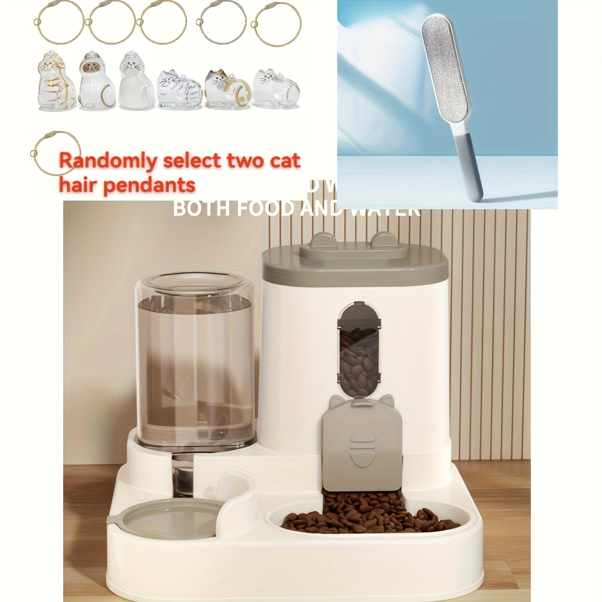 Cat Food and Water Dispenser Combo, 2-in-1 Integrated Pet Feeding and Drinking Station, Listed 4-Piece Set in Gray, Pink or Yellow