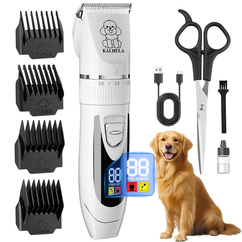 Adjustable Dog Hair Trimmer, Rechargeable Cordless Low-Noise Pet Grooming Clippers with Guide Comb Options for Dogs and Cats, Three Package Choices
