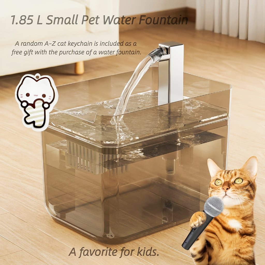 Cat Water Fountain with Free Keychain, USB Powered Quiet Circulating Pet Drinking Dispenser for Multi-Cat Households, No Batteries Required