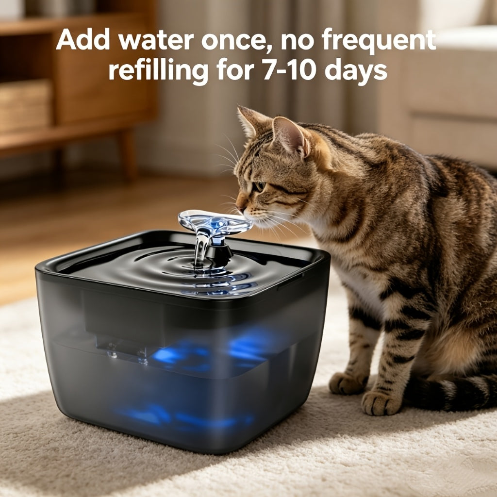 Pet Water Fountain 8L with Visible Water Level and Dry-Run Shutoff, Quiet Black Plastic Drinking Dispenser for Cats and Dogs with Filter Bundle Option
