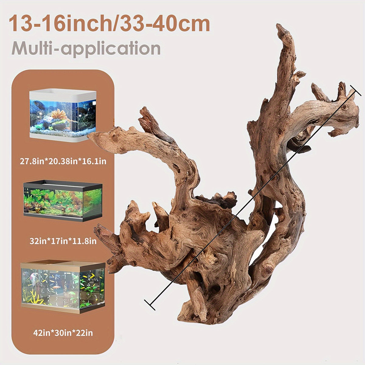 Large Aquarium Driftwood Single Piece, 13-16 Inch Natural Wood for Fish Tank Aquascaping, Shrimp Habitat and Reptile Enclosure Decoration