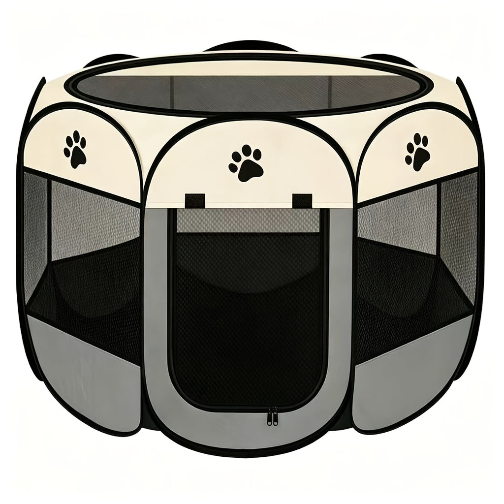 Open Top Pet Playpen for Puppies and Kittens, Foldable Octagonal Oxford Fabric Enclosure with Mesh Windows for Indoor, Outdoor and Travel Use