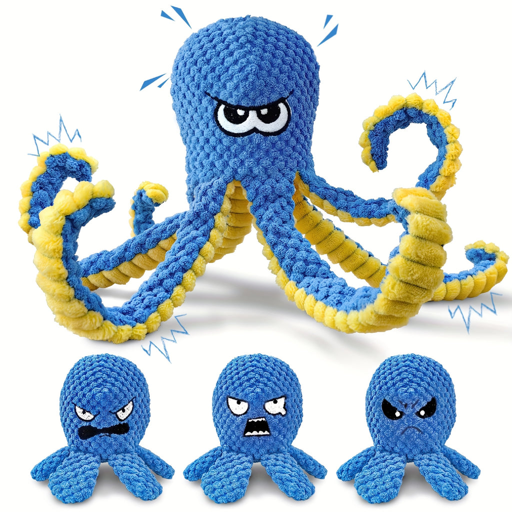 Squeaky Octopus Dog Toy with Crinkle Sounds, Stuffed Interactive Toy for Gentle Tug and Supervised Indoor Play, Single, 2-Pack or 4-Pack Options