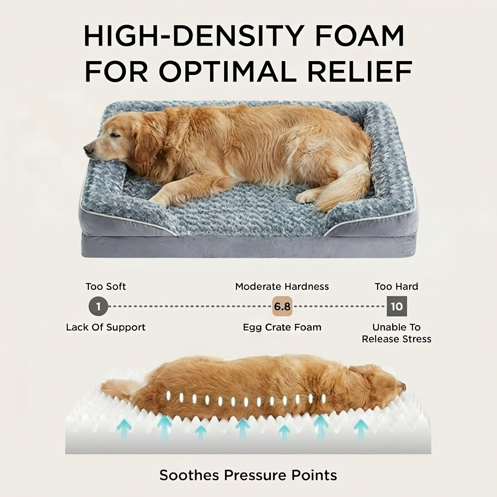 Extra Large Dog Sofa Bed with C-Shaped Bolsters, Removable Washable Plush Cover and Non-Skid Bottom, Grey Pet Couch with 20 to 71 Inch Size Options