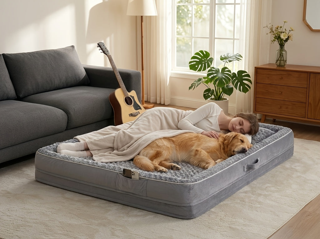 Extra Large Dog Sofa Bed with C-Shaped Bolsters, Removable Washable Plush Cover and Non-Skid Bottom, Grey Pet Couch with 20 to 71 Inch Size Options