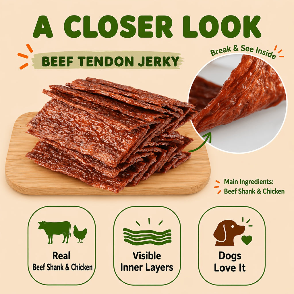Beef Strips for Dogs 100g Beef Tendon Slices, Canine Snack Treats for Supervised Reward Time, Home Training Practice and Everyday Bonding