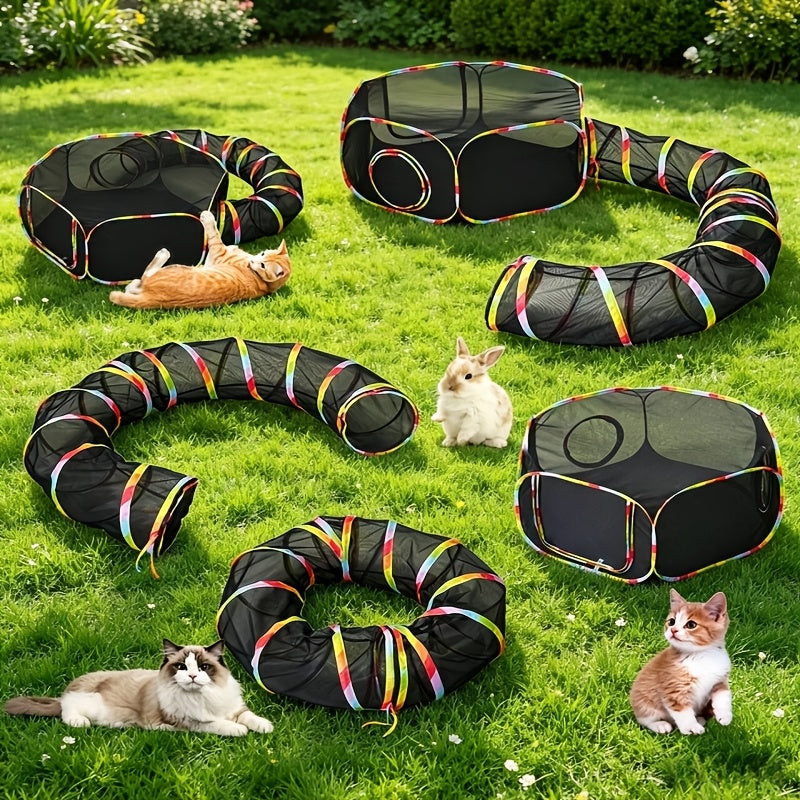 Rainbow Cat Enclosure for Indoor Cats, Portable Outdoor Catio Tent with Enclosed Run and Tunnel for Supervised Backyard Exploration
