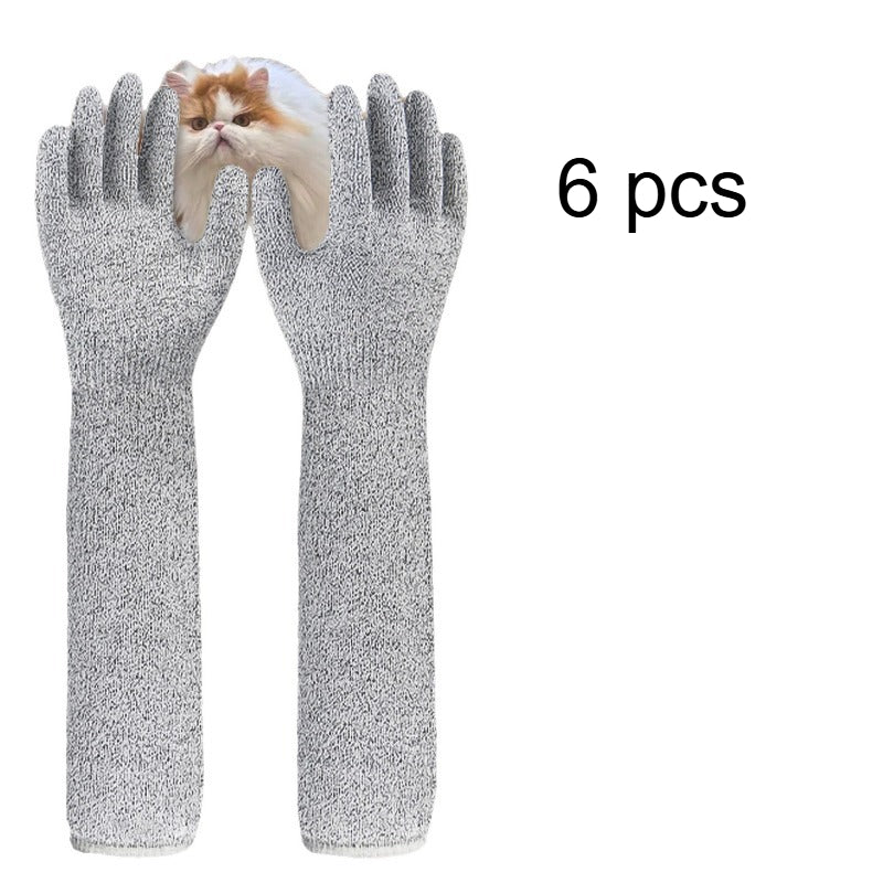 Cat Grooming Gloves with Long Arm Coverage, 6-Piece Scratch-Resistant Set for Nail Trimming, Bathing and Gentle Dog and Cat Handling
