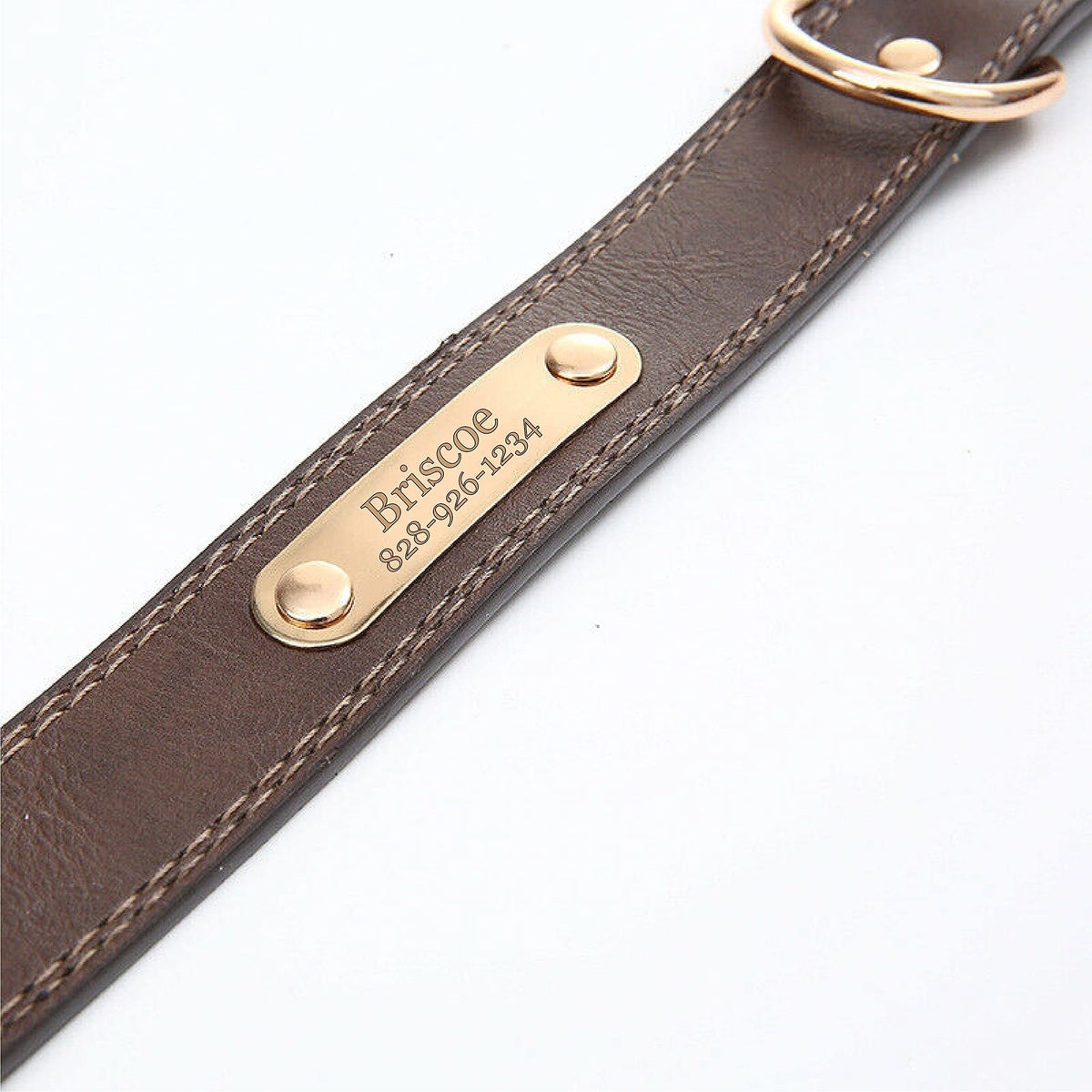 Personalized Dog Collar with Engraved Nameplate, Coffee Brown Synthetic Leather Adjustable Buckle Collar in S, M and L for Everyday Pet Identification