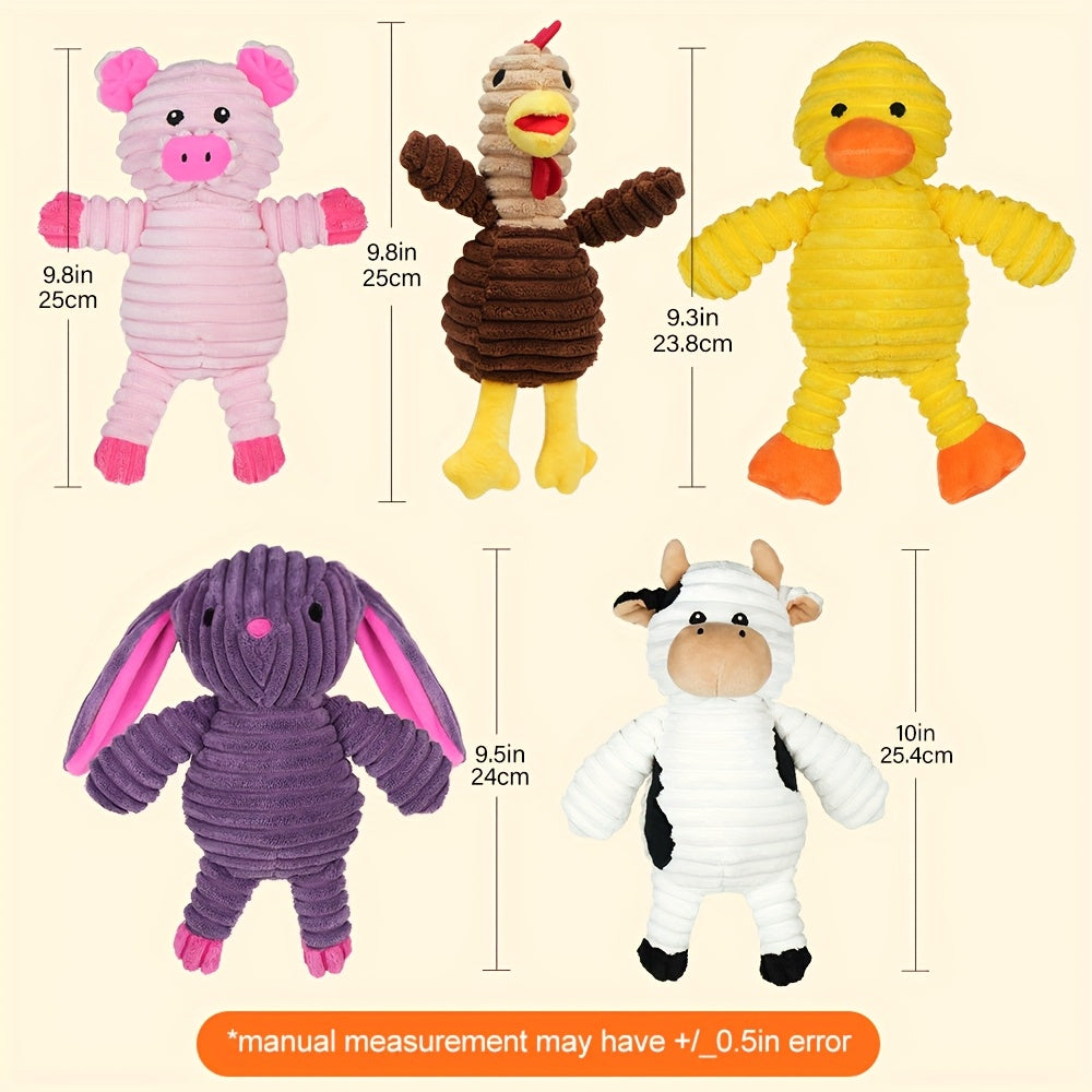 Plush Dog Toys 5 Pack with Squeakers, Soft Stuffed Animal Bundle with Embroidered Eyes for Supervised Fetch, Gentle Play and Pet Birthday Gifts
