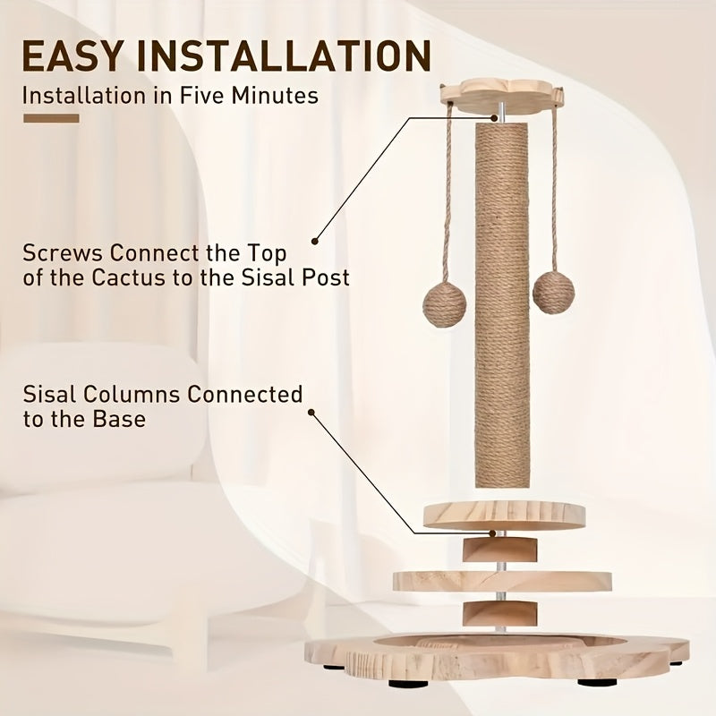Wooden Cat Scratching Post for Indoor Cats, Mushroom and Dolphin Style Choices, Gray Velvet Scratcher and Separate Sisal Column Option
