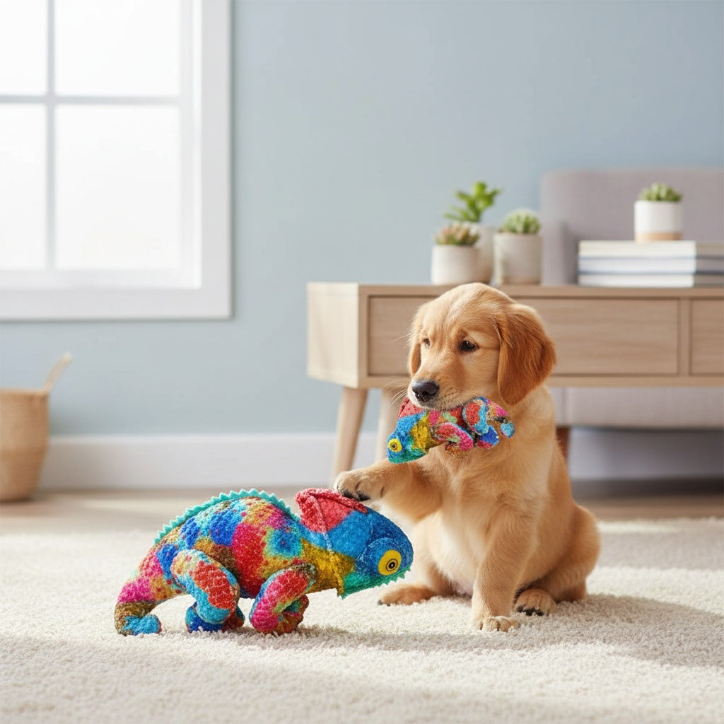 Chameleon Dog Toy with Crinkle Paper, Stuffed Animal Pet Toy for Battery-Free Supervised Indoor Play and Dog Birthday Gifts