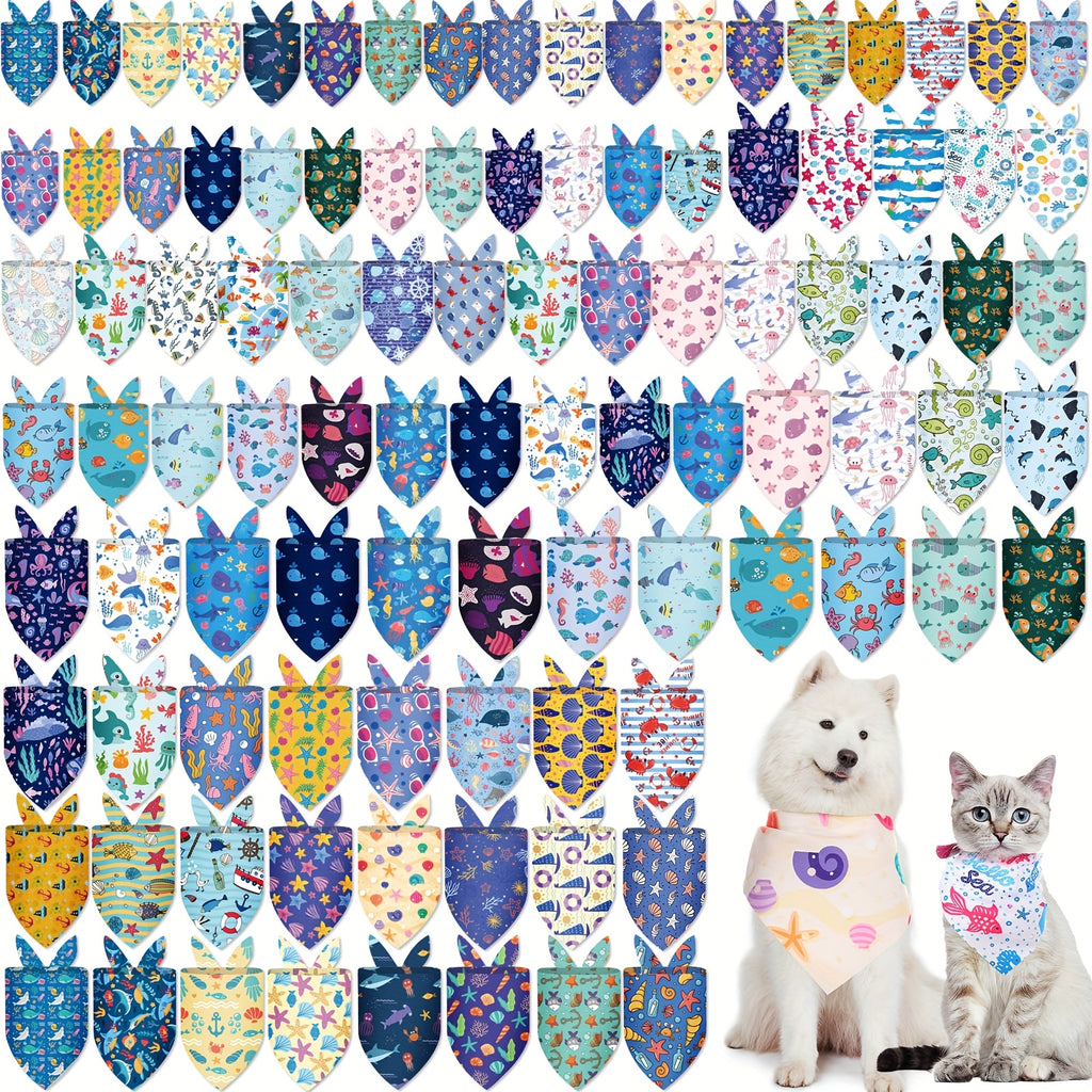 Hawaiian Dog Bandanas 100-Pack, Washable Adjustable Pet Scarves for Beach Outings, Luau Parties, Summer Photos and Dog Grooming Finishes