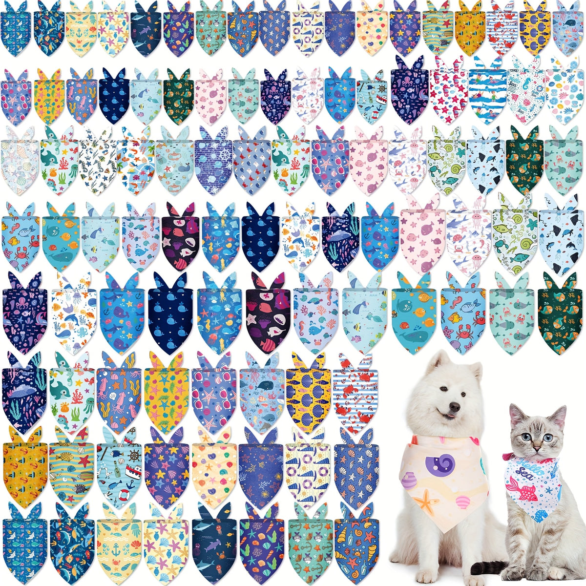 Hawaiian Dog Bandanas 100-Pack, Washable Adjustable Pet Scarves for Beach Outings, Luau Parties, Summer Photos and Dog Grooming Finishes