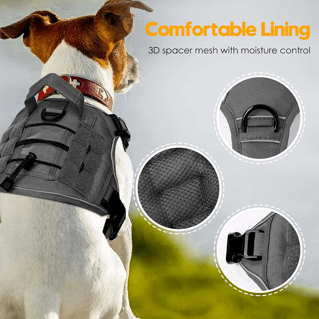 Tactical Dog Harness Vest with Adjustable Reflective Design, Machine Washable Outdoor Walking and Obedience Training Gear in S, M, L and XL