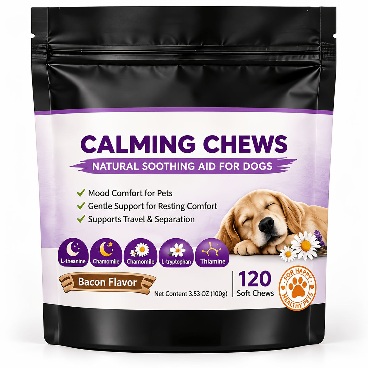 Pet Calming Soft Chews in Chicken Flavor, Bagged Supplement for Dogs and Cats with 1 or 2 Piece Options for Owner-Managed Wellness Routines