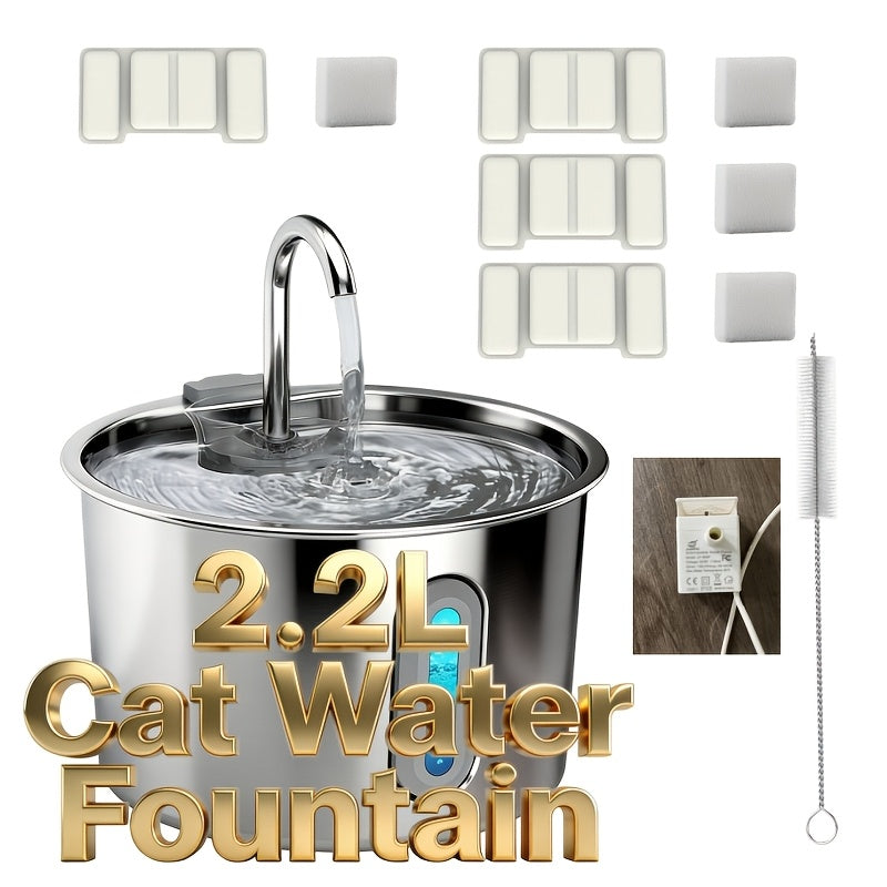 Filtered Cat Water Fountain 74.39oz, Stainless Steel Automatic Pet Drinking Dispenser with Quiet Pump for Cats and Dogs, Three Style Options