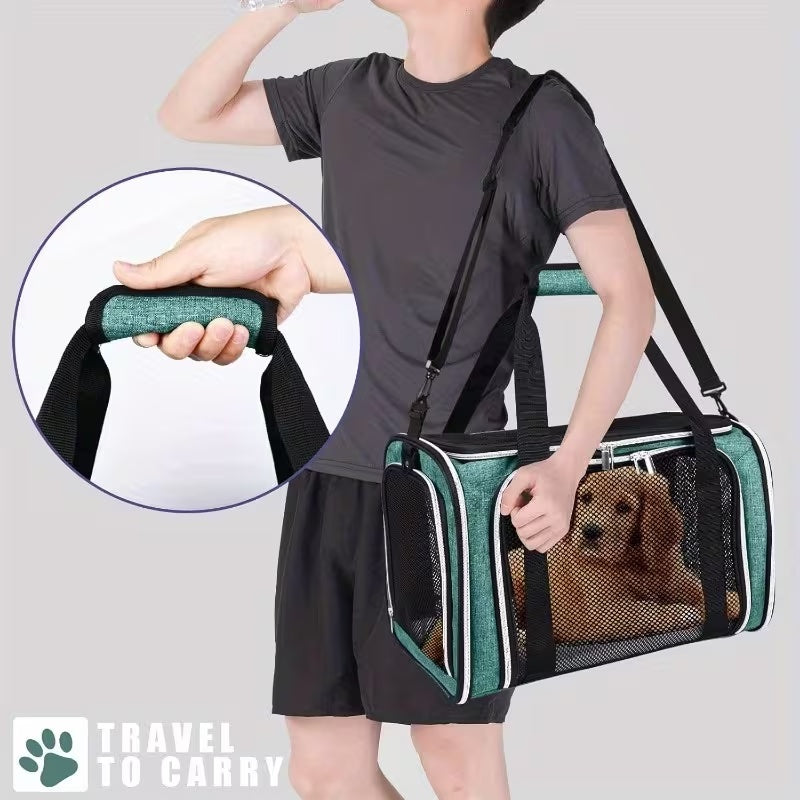 Expandable Cat Carrier Backpack with 3-Sided Expansion and 5-Sided Ventilation, Soft-Sided Foldable Pet Travel Bag with Plush Fleece Pad