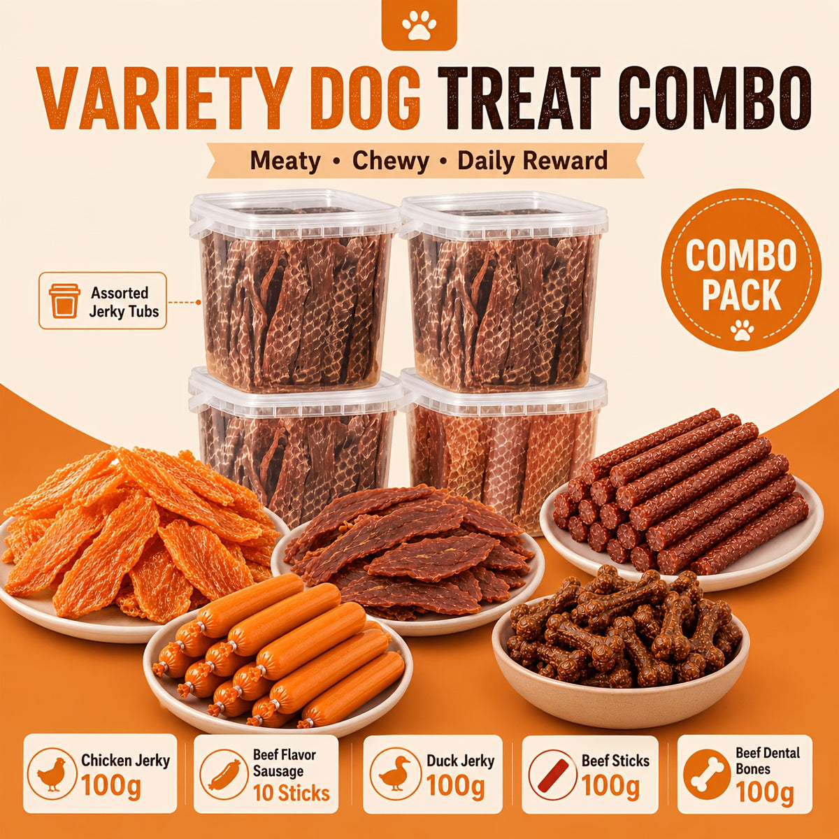 Dog Treats Variety Pack with Duck Jerky and Chew Stick Options, Chewy Training Rewards and Everyday Snacks for Small, Medium and Large Dogs