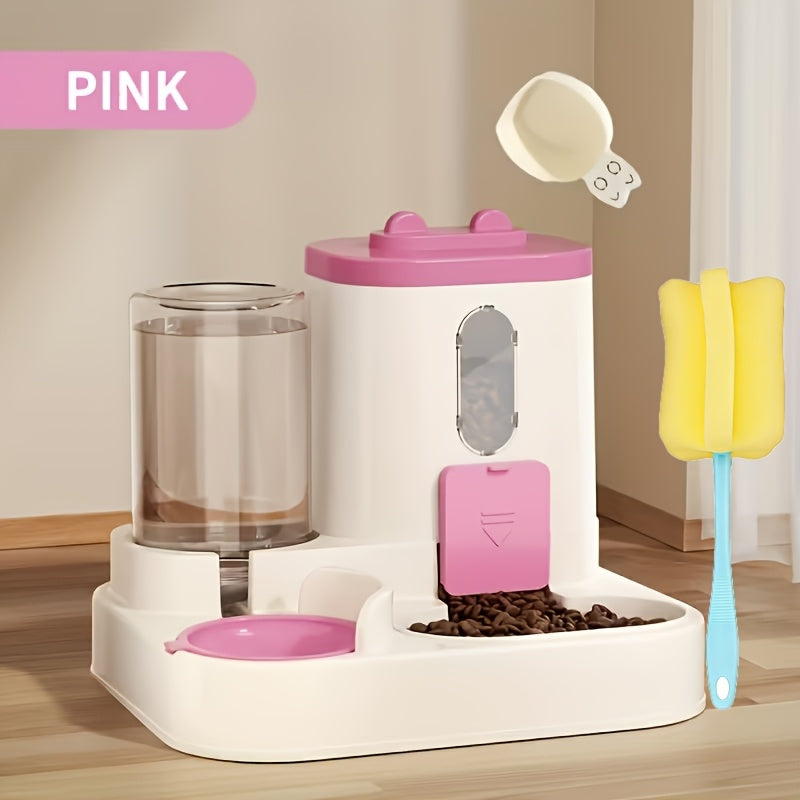 2-in-1 Cat Feeder and Water Dispenser, Non-Electric Gravity Food and Water Station for Cats and Small Dogs with Optional Cleaning Brush