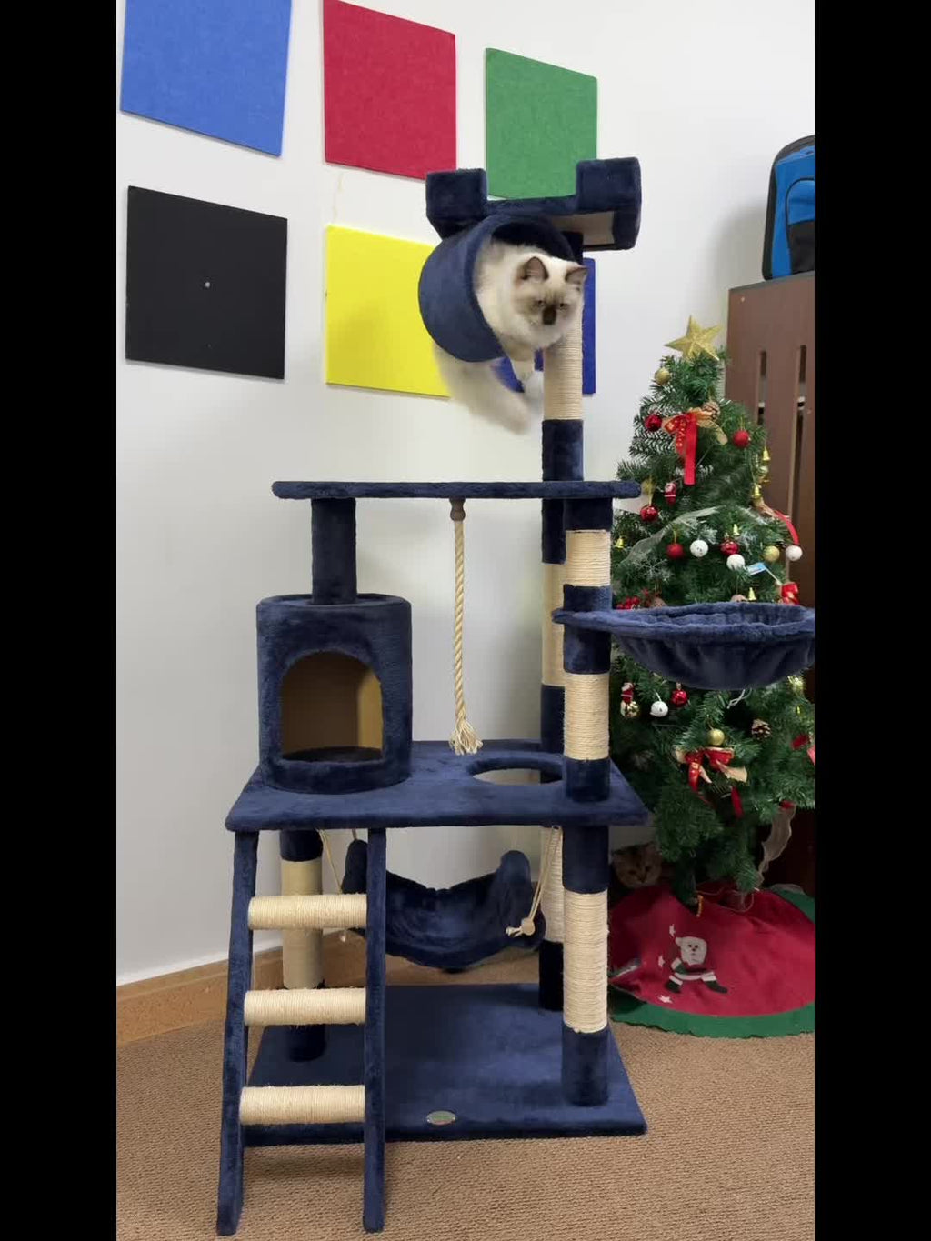 Cat Tree with Wide Base, 52.5 to 70 Inch Multi-Level Indoor Cat Tower with Plush Condo, Hammock and Sisal Scratching Posts for Climbing and Rest