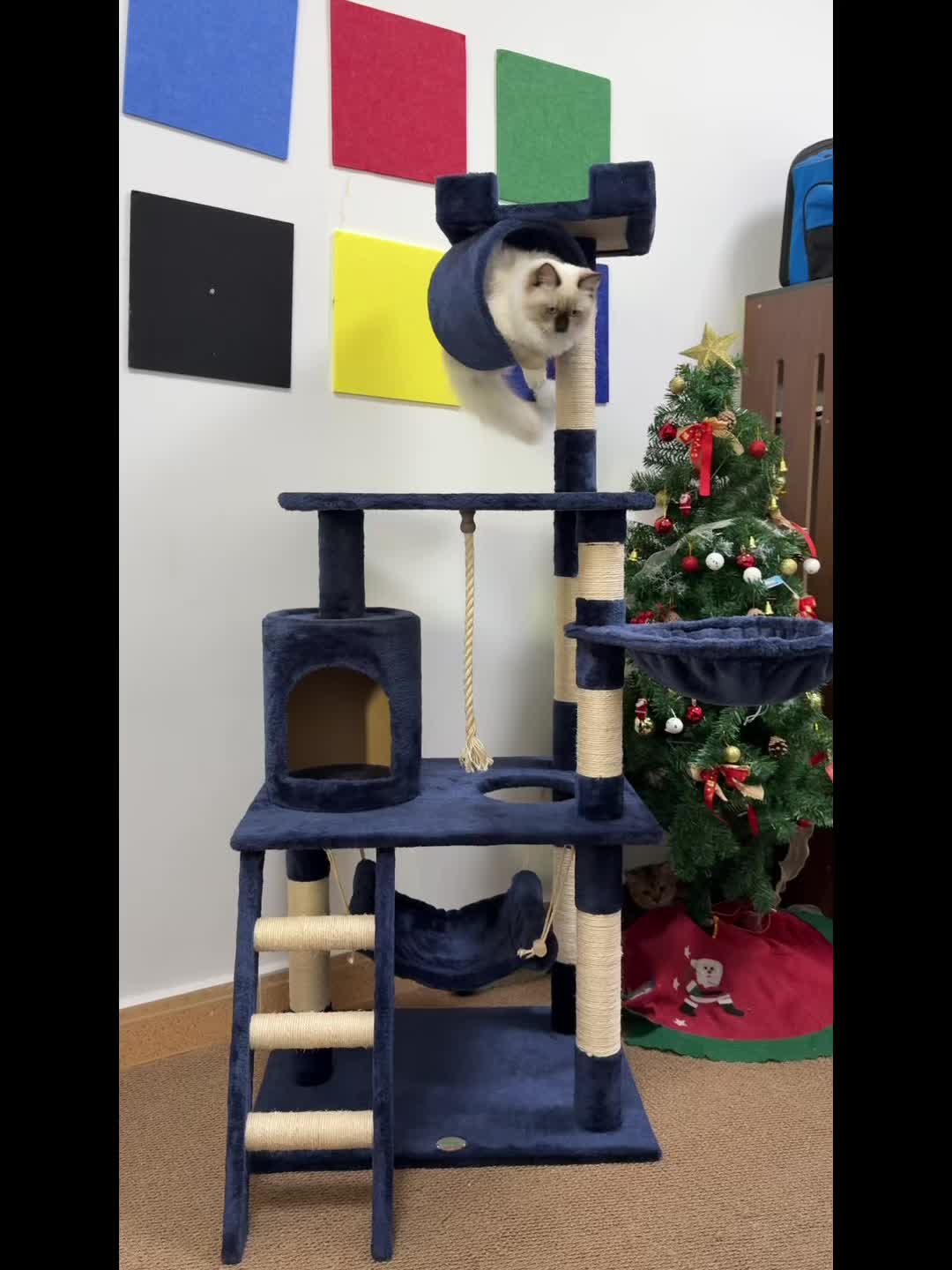 Cat Tree with Wide Base, 52.5 to 70 Inch Multi-Level Indoor Cat Tower with Plush Condo, Hammock and Sisal Scratching Posts for Climbing and Rest