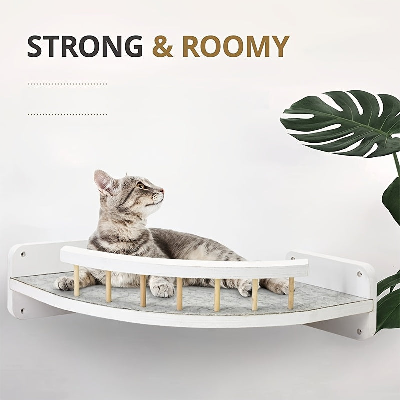 Wall Mounted Cat Bed with Climbing Steps, 5-Piece Wooden Cat Wall Furniture Set with Felt Pads and 13 x 13 Inch Platform for Small and Medium Cats