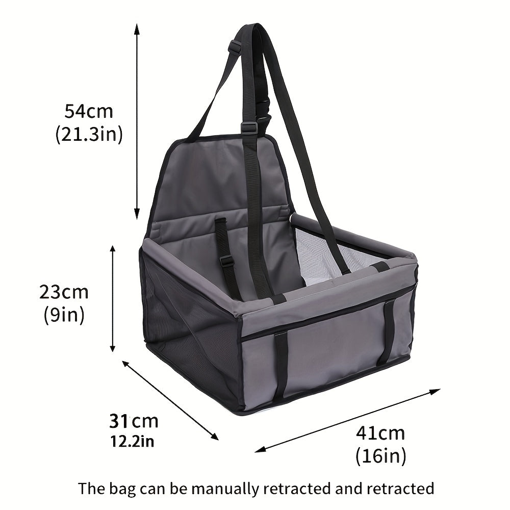 Foldable Dog Car Seat Bag with Mesh Sides and Front Storage Pocket, Portable Travel Carrier for Small Dogs, Cats and Puppies