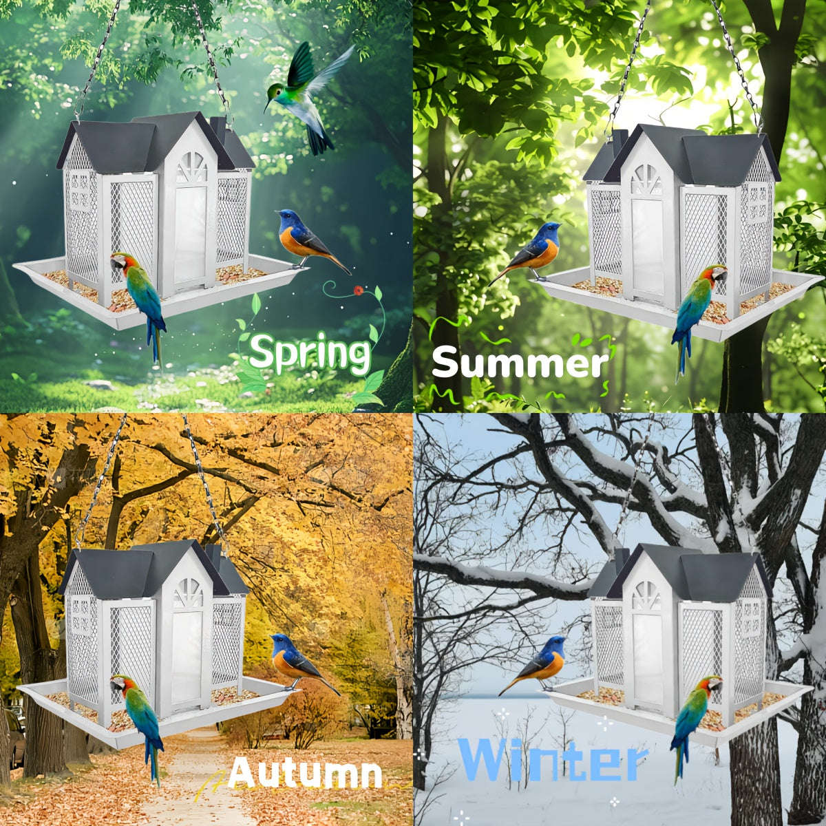 Metal Mesh Bird Feeder for Outdoors, Hanging Wild Bird Feeding Station for Backyard and Garden Birdwatching, Four Color Options for Bird Lover Gifts