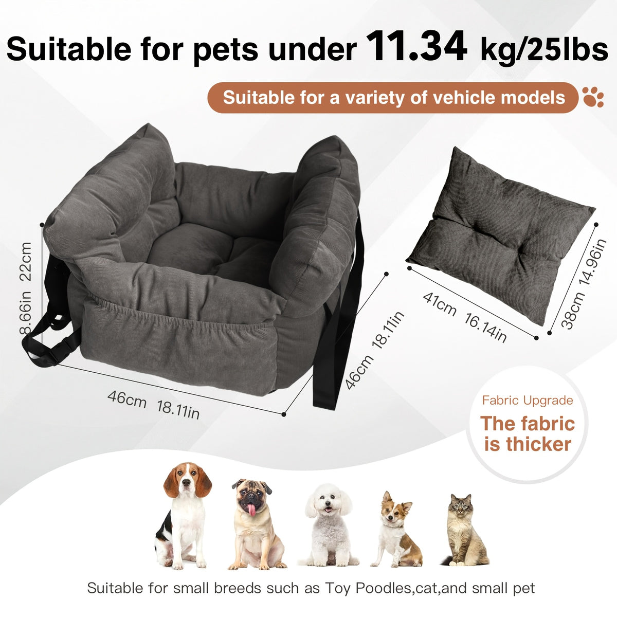 Dog Car Seat Carrier with Handheld and Shoulder Carry Options, Travel Booster Bag for Dogs and Cats with Listed Harness, Seven Color and Style Choices