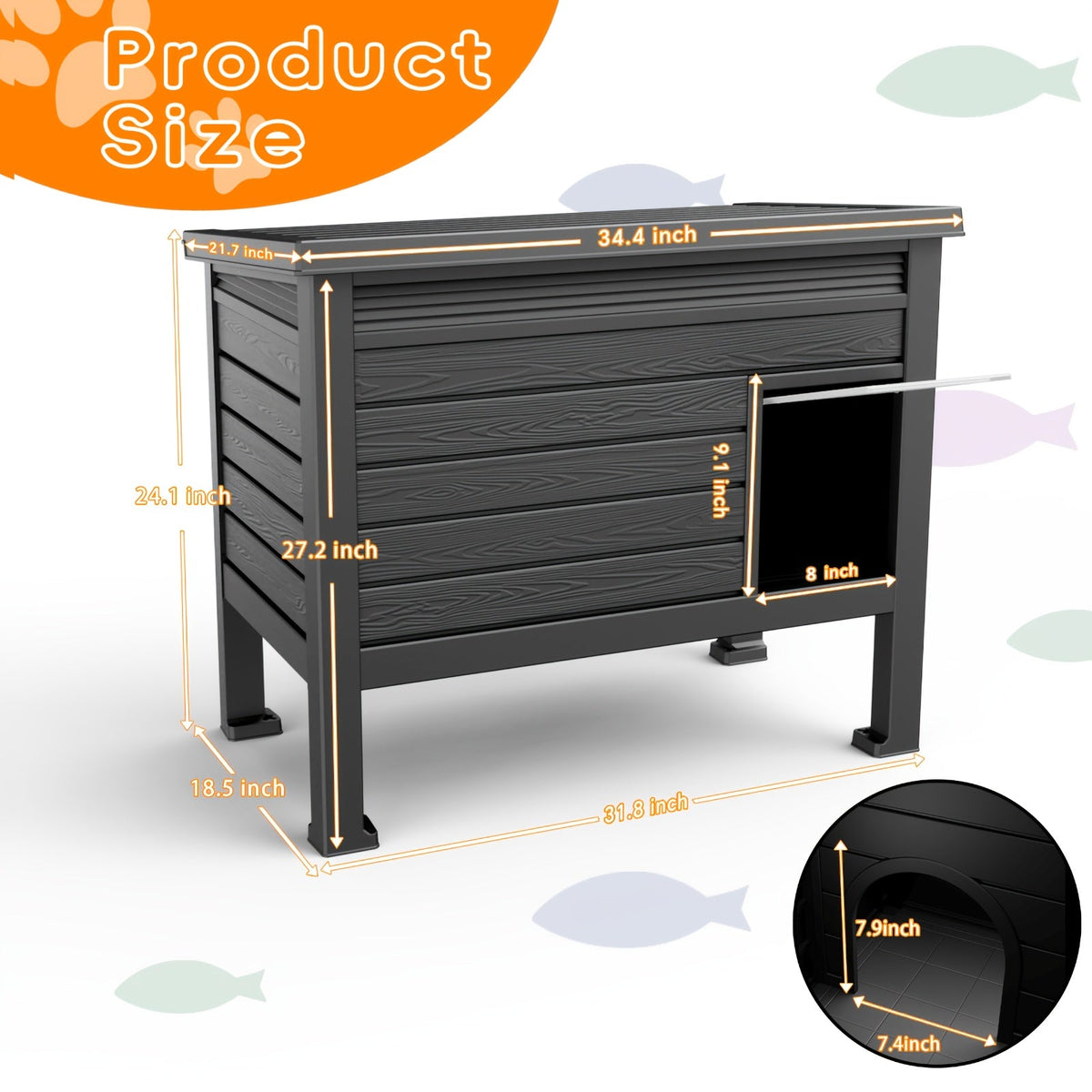 Elevated Cat House with Opening Roof, Black Raised Pet Shelter with Ventilation and Access Door for Covered Porches and Backyard Resting Areas