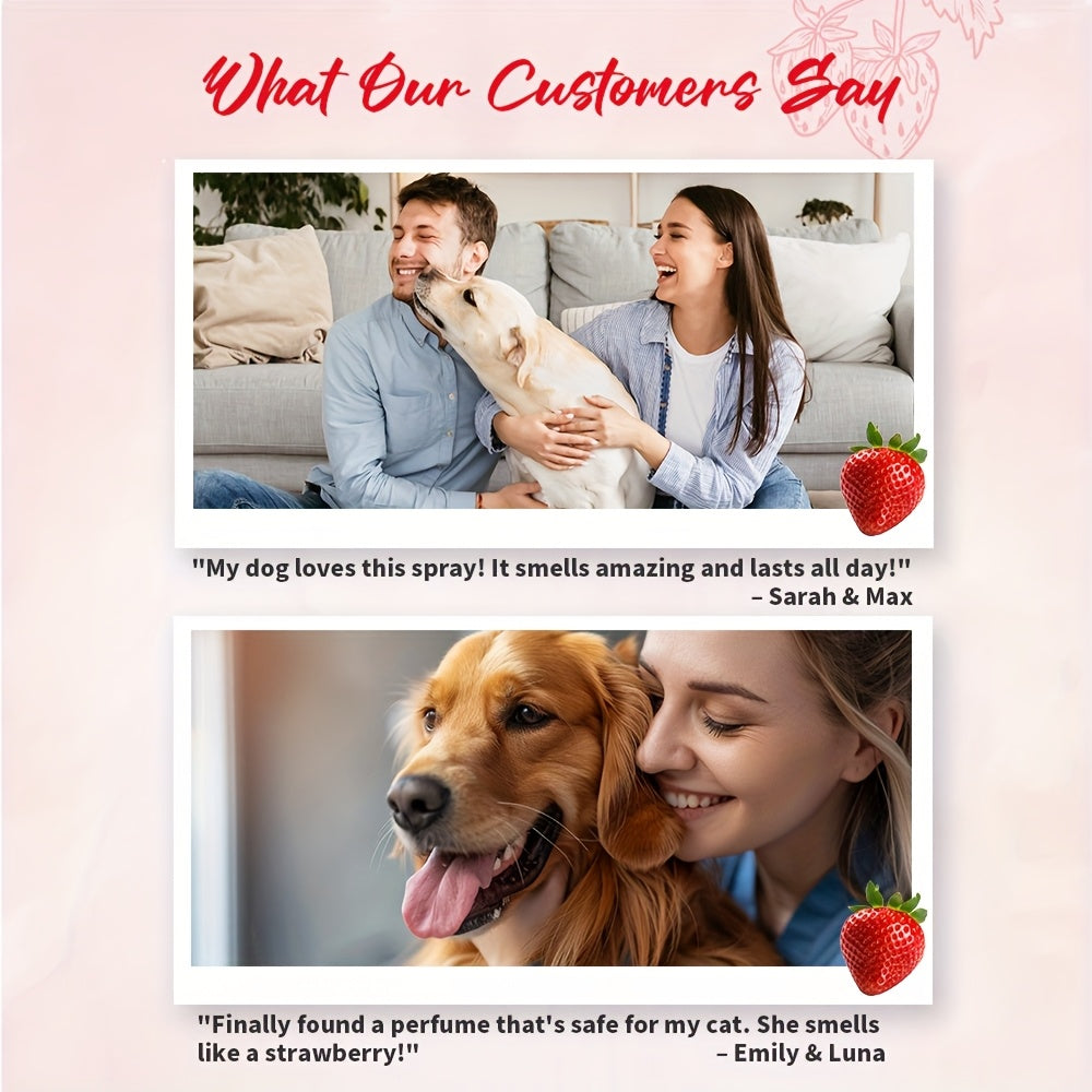 Dog Perfume Spray with Sweet Strawberry Scent, 100ml Pet Cologne and Deodorizing Mist for Label-Directed Coat and Bedding Freshening