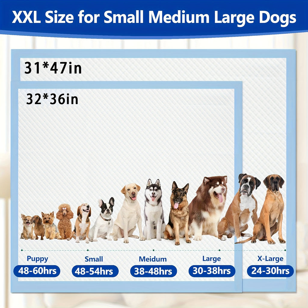 Disposable Dog Pee Pads for Potty Training, 30 x 36 Inch 60 Count or 31 x 47 Inch 40 Count, Extra Large Absorbent Puppy Pads for Home and Crate Use