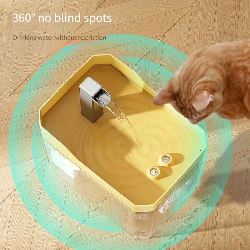 Cat Water Fountain 57.48oz with Automatic Circulation, Quiet USB Plug-In Pet Drinking Dispenser in Transparent, White or Yellow, No Power Adapter Included