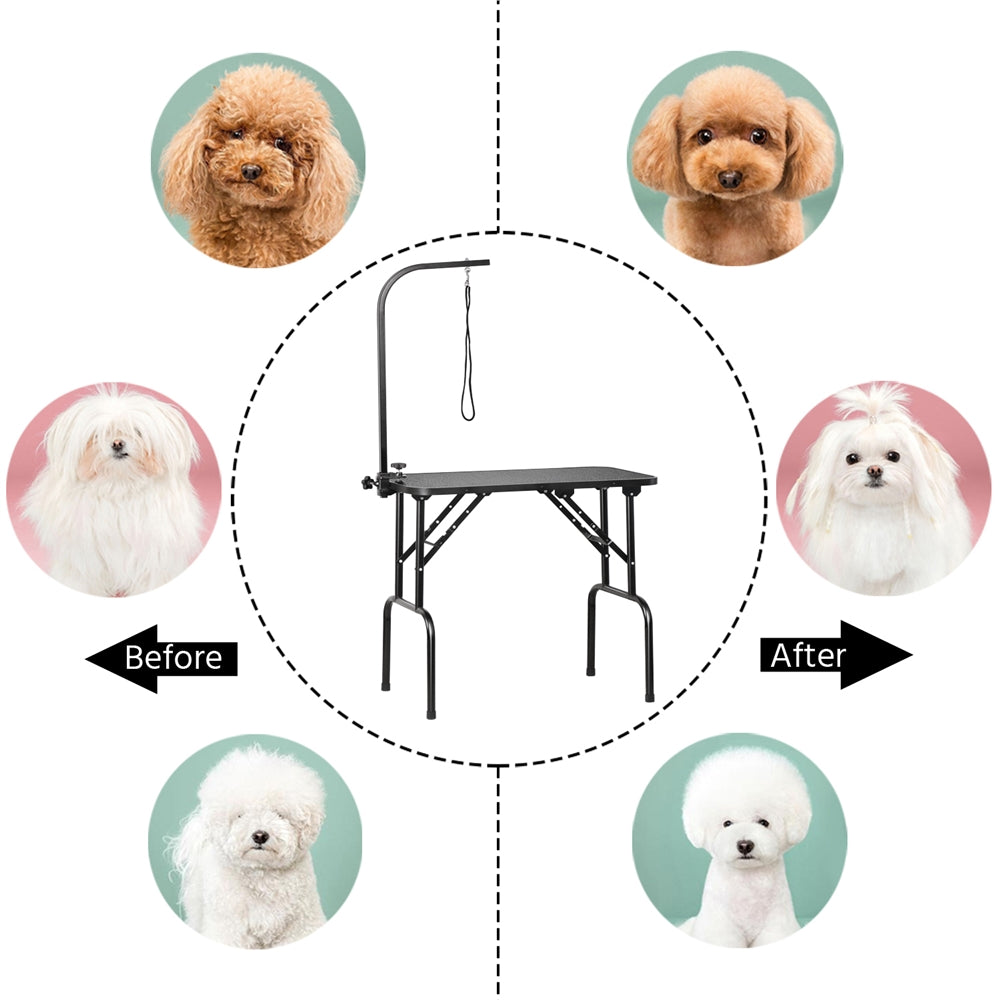 Dog Grooming Table with Folding Legs and Height Adjustable Arm for At-Home Dog and Cat Trimming, Coat Care and Pet Salon Grooming