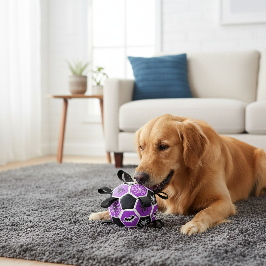 Dog Ball with Halloween Bat and Spider Web Design, Purple Black Fetch Toy with Strap and Inflator, 6 or 7.25 Inch for Supervised Interactive Play