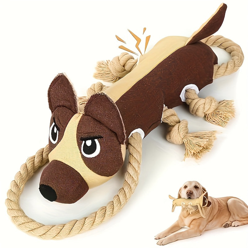 Plush Tug of War Dog Toy with Squeaker and Crinkle Paper, Animal Pull Rope and Stretch Lion Styles for Supervised Interactive Play