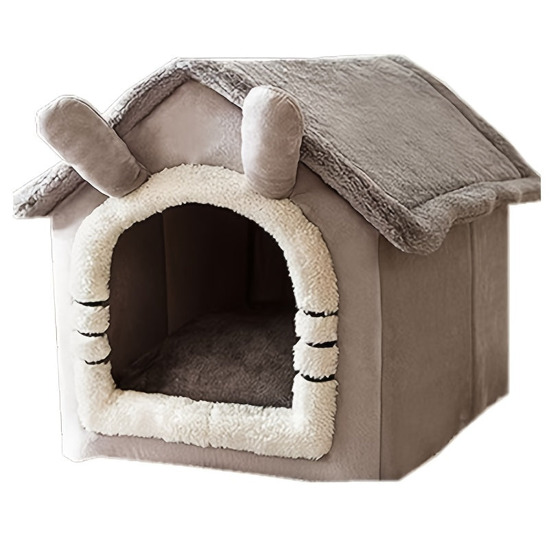 Cat Cave House with Detachable Washable Design, Soft Polyester Winter Pet Bed for Cats and Dogs, L Size 19.29 x 15.35 x 18.11 Inches