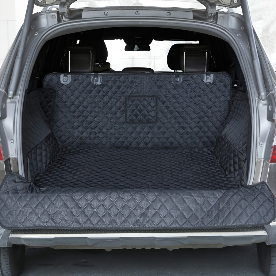 Dog Cargo Cover with Bumper Flap, Black Polyester Non-Slip Pet Trunk Mat for Compatible SUVs, Sedans and Vans, Everyday Travel Protector