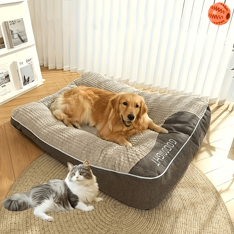 Bolster Dog Sofa Bed in Gray, Medium 25.59 x 19.69 x 7.09 Inch Plush Pet Cushion with Raised Pillow Edges for Cozy Indoor Rest and Lounging