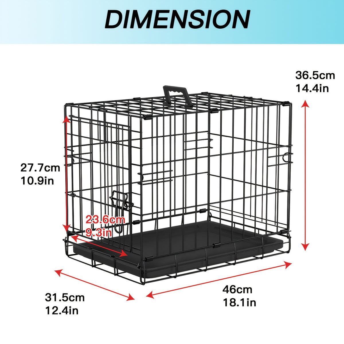 Foldable Dog Crate with Divider Panel, Metal Wire Pet Kennel with Plastic Pan in 18, 24, 30 or 36 Inch Length Options, Black, Blue and Pink Styles