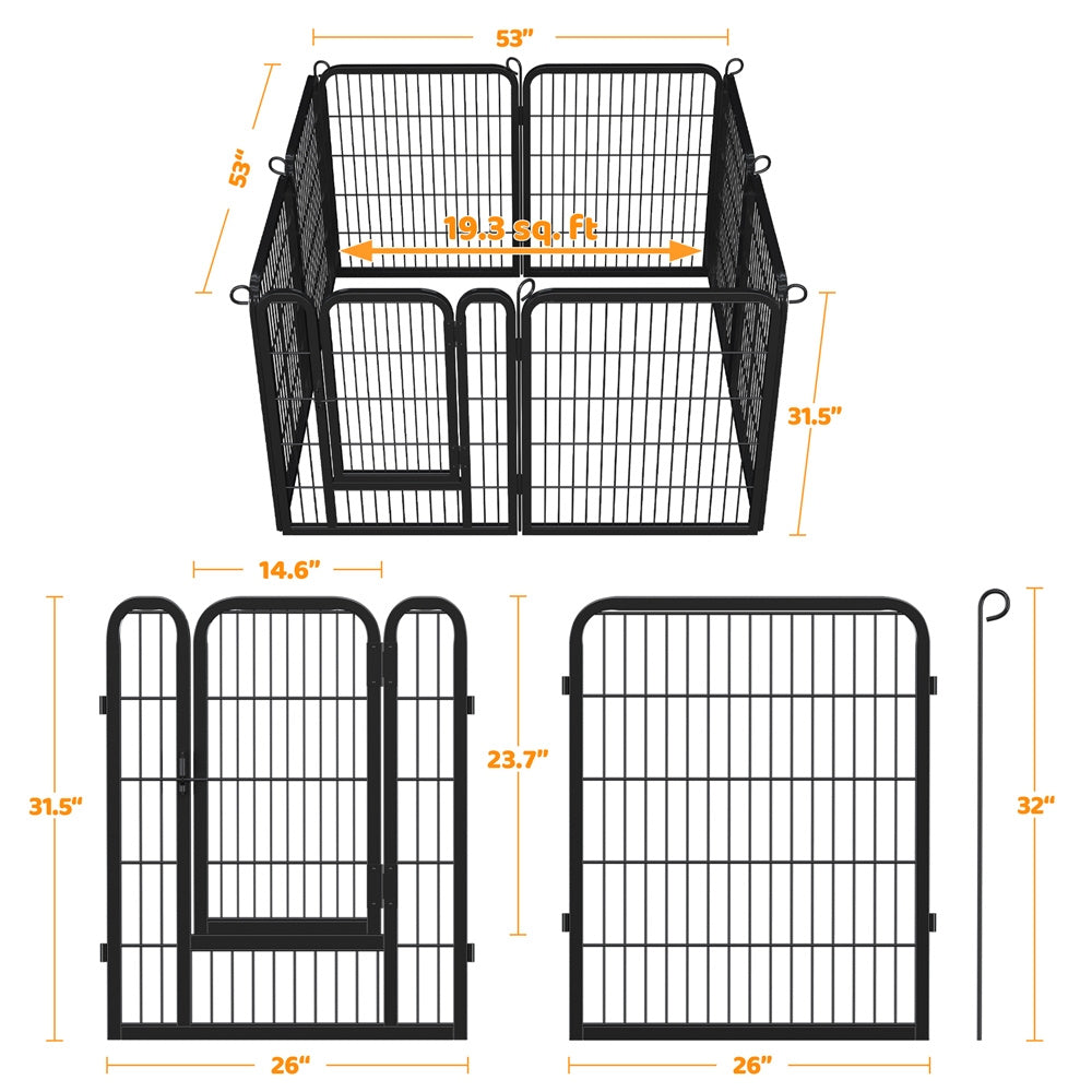 Steel Dog Playpen with Door and Tool-Free Setup, Metal Pet Exercise Fence in 24, 32 or 40 Inch Size Options for Indoor Use, Outdoor Yards and RV Camping