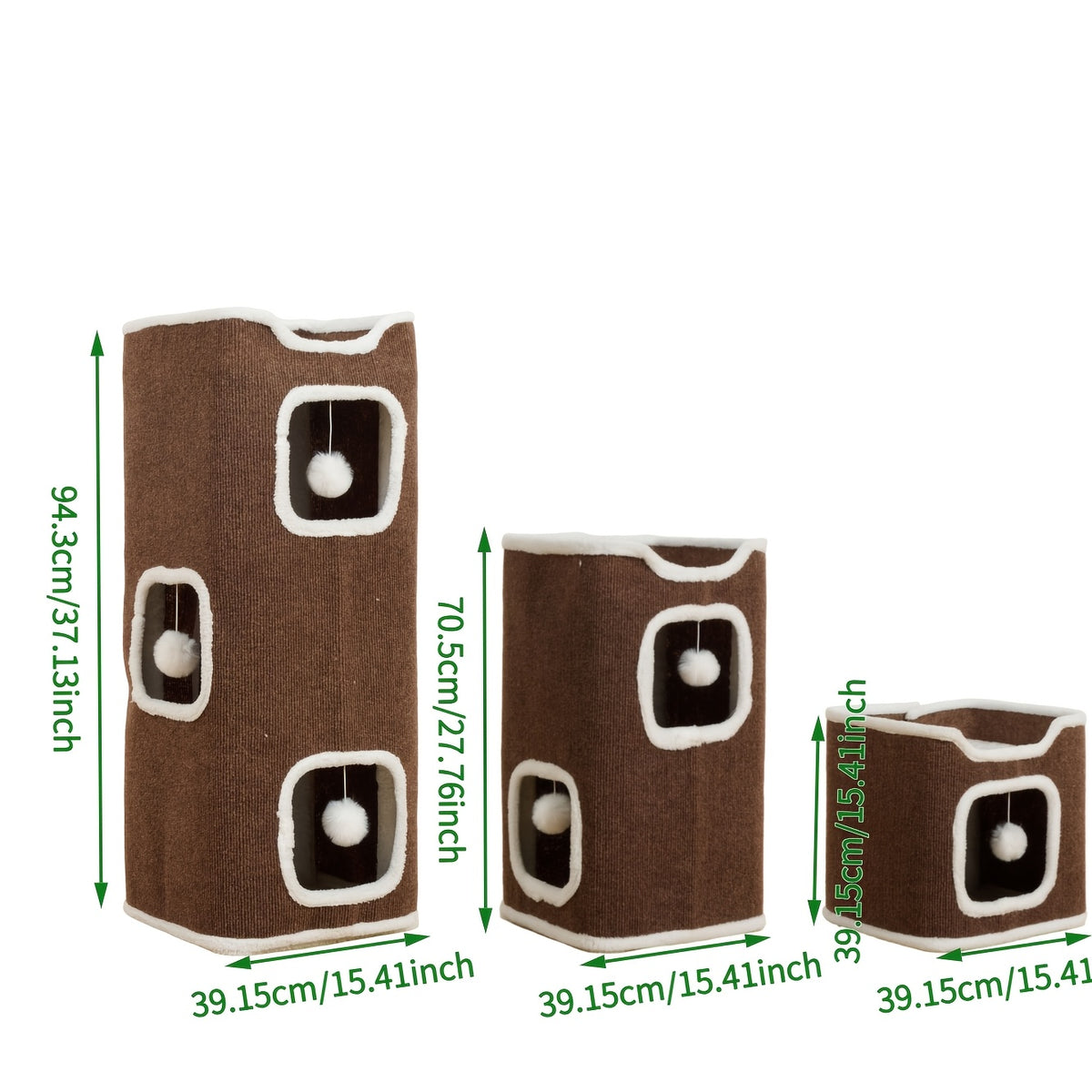 Cat Condo Cube Tower for Indoor Cats, Space-Saving Cat House Bed with Hanging Plush Ball, One to Three Stories in Beige, Coffee or Light Gray