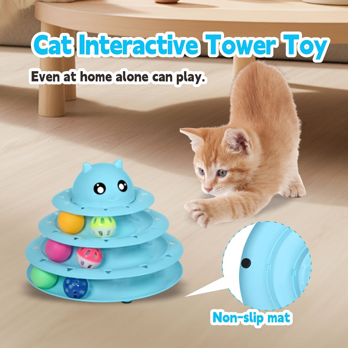 Cat Ball Track Toy with Six Colorful Balls, Three-Tier Interactive Tower with Non-Slip Base and Detachable Layers for Indoor Cats and Kittens