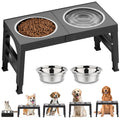 Raised Dog Food and Water Bowls with 4-Height Adjustable Stand, Two Stainless Steel Bowls at 9, 11, 12 or 14 Inches in Four Color Options