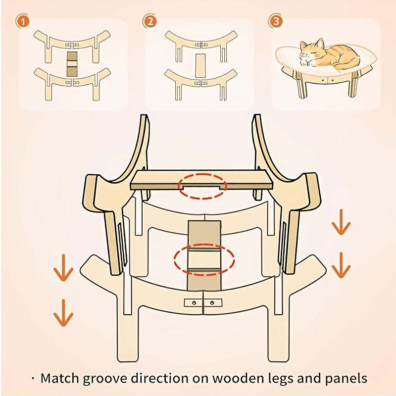 Pink Wooden Cat Lounge Bed with Soft Cushion, Elevated Indoor Pet Sofa Chair in Pink + Two Linen Fish Style for Cat Naps and Cozy Home Lounging