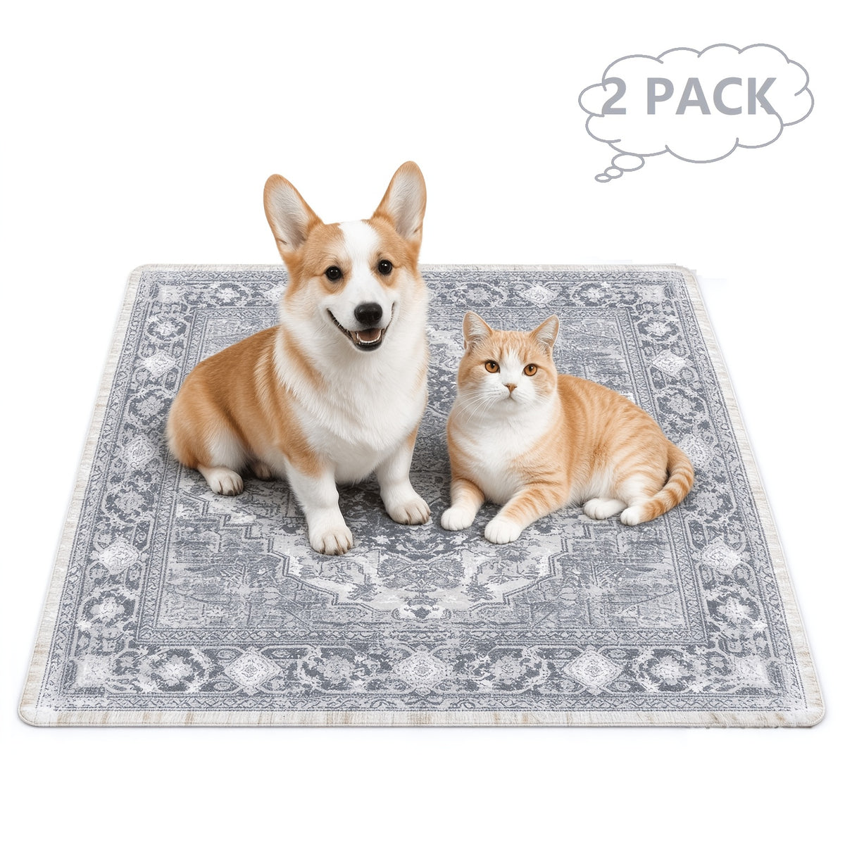 Washable Puppy Pee Pads 2 Pack, Reusable Non-Slip Dog Potty Training Mats in Khaki or Grey, Three Sizes for Home and Travel Use